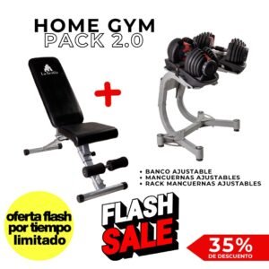 Home Gym Pack 2.0 (Par de Mancuernas Regulables + Banco Ajustable + Rack Mancuernas Regulables)
