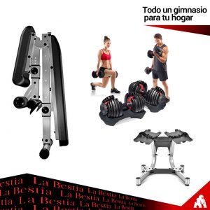 Home Gym Pack 2.0 (Par de Mancuernas Regulables + Banco Ajustable + Rack Mancuernas Regulables) (PREVENTA)