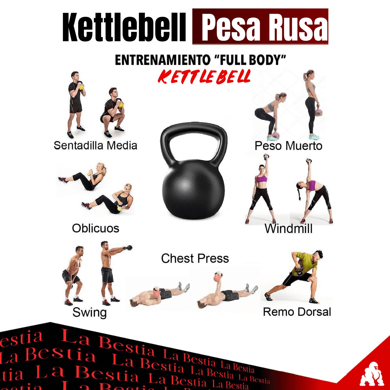 Kettlebell Pesa Rusa Ajustable 18kg (Unidad) - La Bestia