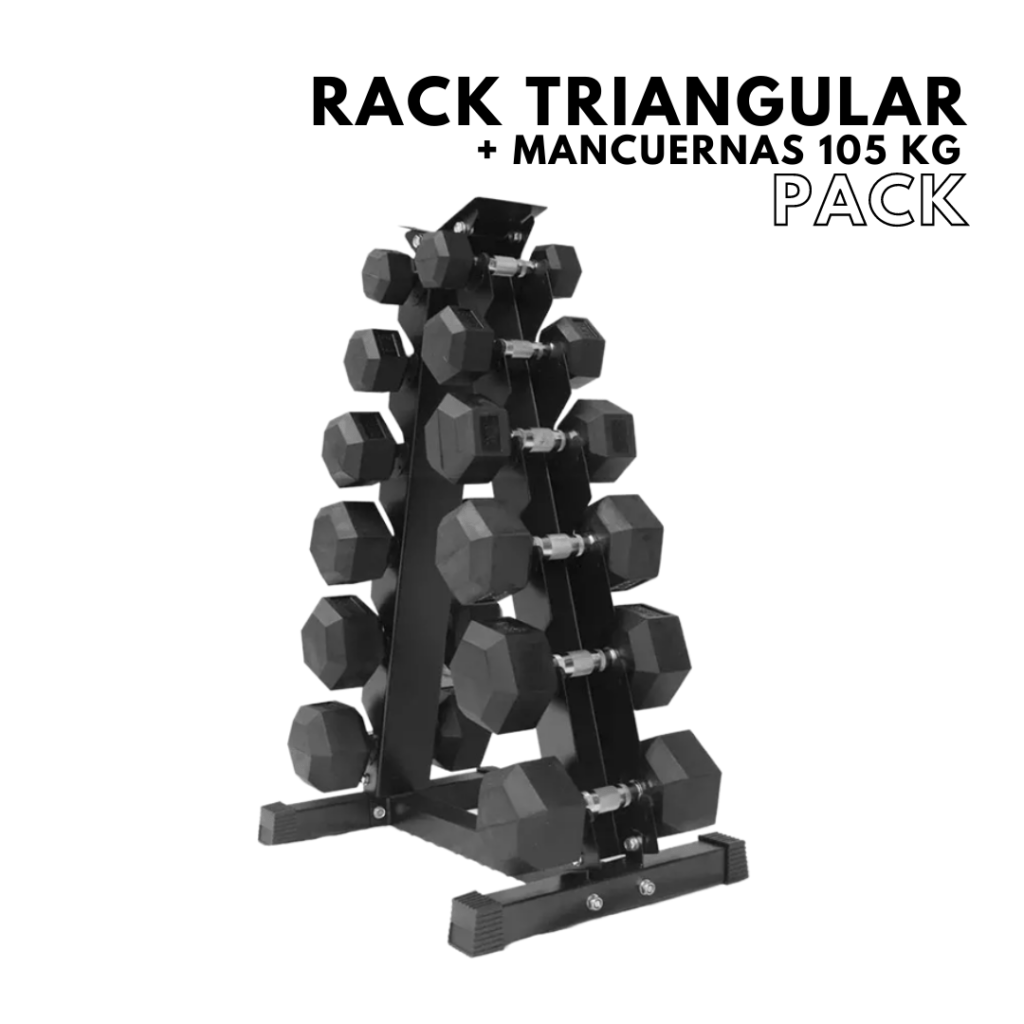 Rack triangular + mancuernas 105 kg