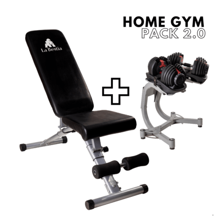 Home Gym Pack 2.0 (Par de Mancuernas Regulables + Banco Ajustable + Rack Mancuernas Regulables)