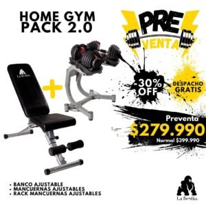 Home Gym Pack 2.0 (Par de Mancuernas Regulables + Banco Ajustable + Rack Mancuernas Regulables) / PREVENTA