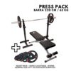 Press Pack (Squat Rack + Banco Ajustable + Barra Olímpica 220cm +65kg Discos Olímpicos)