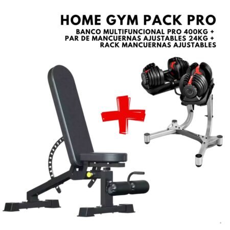 Home Gym Pack Pro (Par de Mancuernas Regulables + Banco Ajustable Pro 400kg + Rack Mancuernas Regulables)