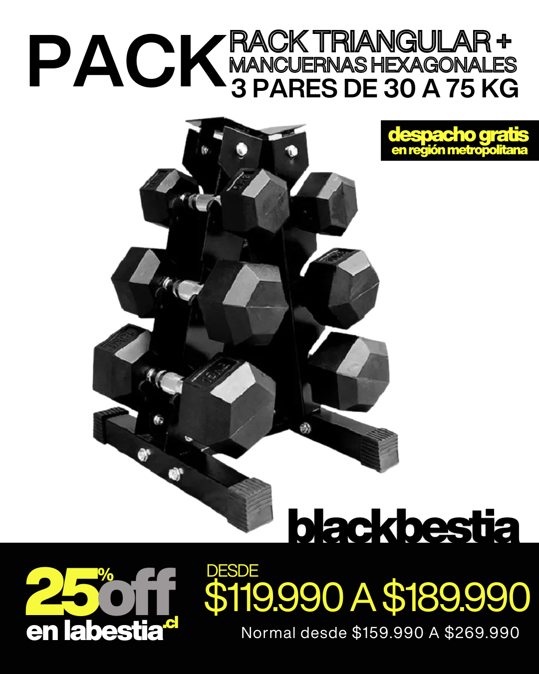 Pack Rack Triangular 3 Pares Mancuernas