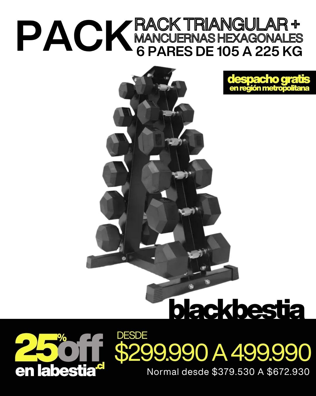 Pack Rack Triangular 6 pares mancuernas