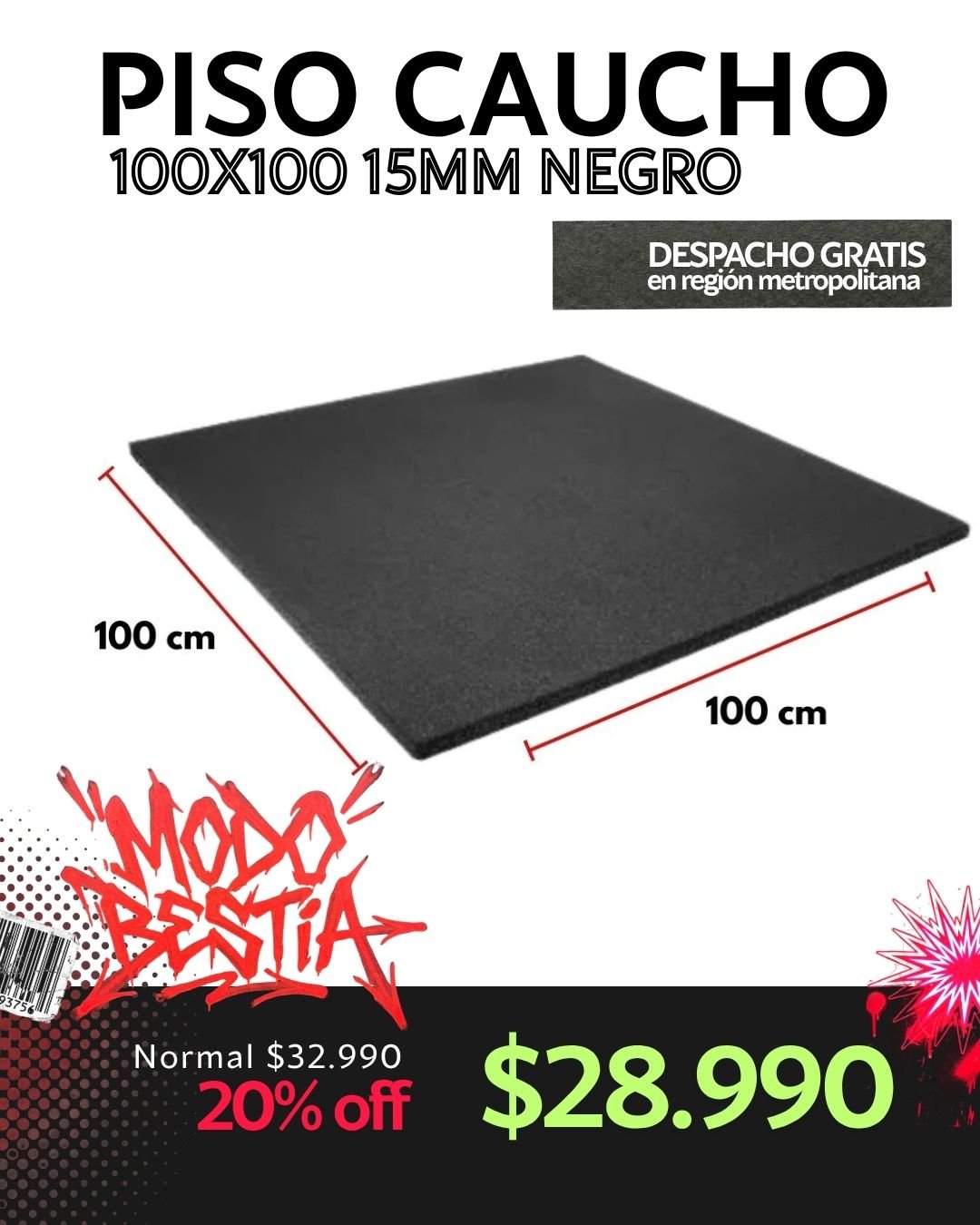 Piso Caucho 100x100 15mm