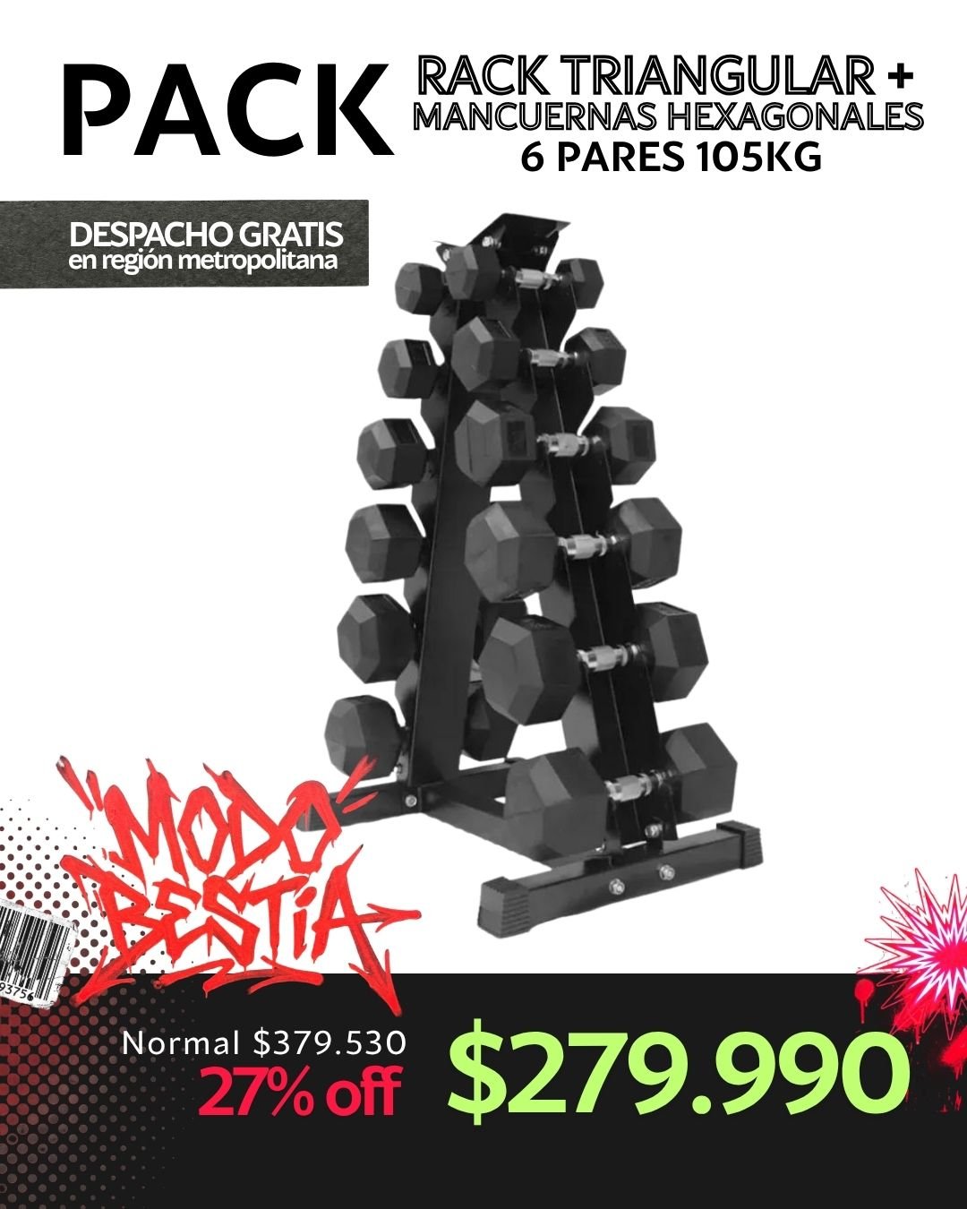 Pack Rack Triangular 6 pares mancuernas 
